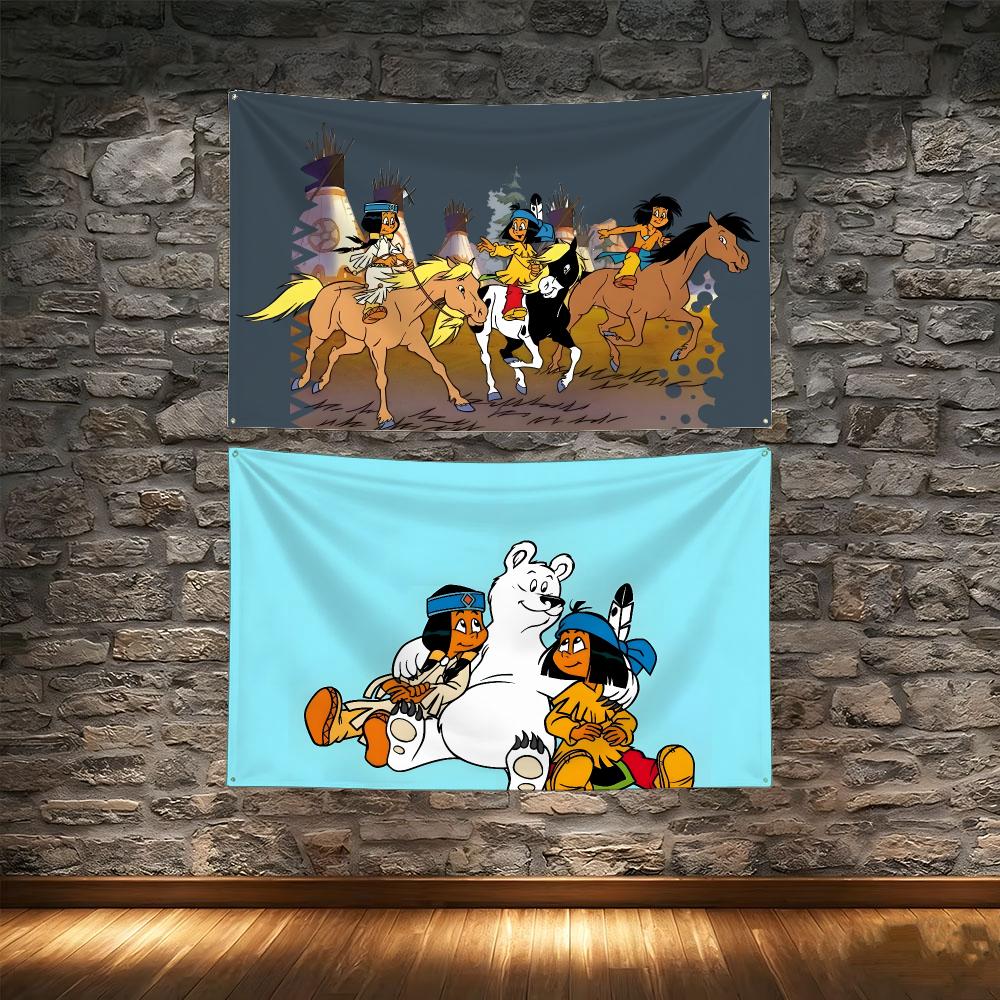 Outdoor Adventure Kids Party - Avontuur Kinderen Cartoon Y-Yakari Vlaggen Tapijt